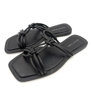 Azalea Wang Stetson Tubular Straps Knot Flat Sandals Women's Black Size US6 EU36